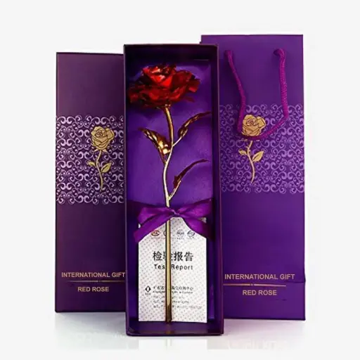 Artificial Red Rose 24K Gold Plated Red Rose Flower with Love Stand in Gift Box with Carry Bag 
